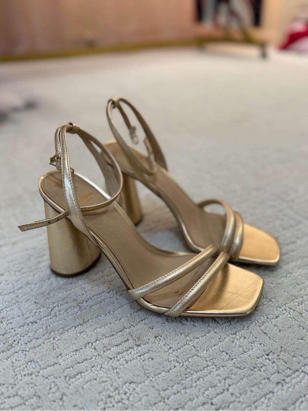 Sam Edelman Metallic Gold Strappy Block-Heel Sandals